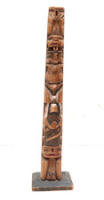 ATQ Northwest Coast Native American Hand Carved Wood Totem Pole 13.25