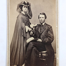1860s CDV Photo Man Woman Cape Hats Veil Victorian Fashion Forshew Hudson NY picture