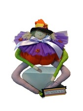Handmade Whimsical Witch In Pumpkin Body Shelf Sitter picture