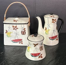 Vintage Royal Sealy Jamaica Coffee Tea Set 3pc MCM Watermelon Japan Ceramic Pot picture