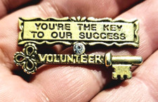 Vintage You're the Key to Our Success Volunteer Metal Jewel encrusted pinback picture