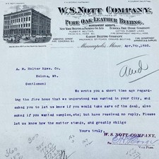 1893 W.S. Nott Company Oak Leather Belting Letterhead Minneapolis MN AB5 picture