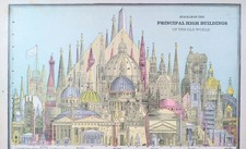 Vintage 1887 PRINCIPAL HIGH BUILDINGS OF THE WORLD Diagram Old Antique Original picture