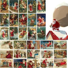 30Pcs Vintage Christmas Greeting Cards, Santa and Christmas Reprint Antique Post picture