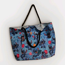 Disney Stitch Large Blue Tropical Floral Tote Bag w/ Black Rope Handles 2023 NWT picture