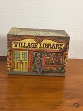 Vintage 1979 Metal Recipe Box Lithograph Village Library picture