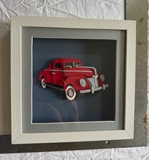 Framed Red Vintage Truck Artwork Handcut Layered Paper 9x9 picture
