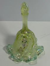 Fenton Topaz Swirl Opalescent Vaseline Bell Limited Edition #1554 of 2500 picture