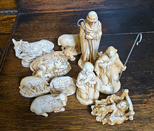 Vintage 1979 Ceramic Nativity Set 10 Pc Cream Ivory Brown Antiqued Holiday Decor picture