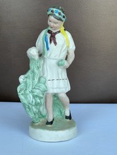 ❗Rare 1940s Soviet Porcelain Pioneer Girl Cotton Artel Keramik Polonne USSR ART picture