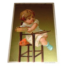 Antique Victorian Trade Card C. Menker Son & Co Candies Buffalo NY Gold Child picture