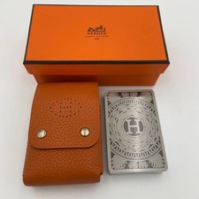 HERMES Playing Card & Cigarette Leather Case Orange H Logo W/Box Good Condition picture