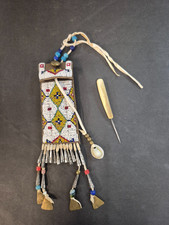 Native American Beaded Drawstring Awl Case Repro with Handmade Awl picture