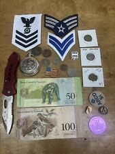 Junk Drawer Lot Vintage Now Coins Military Patch Penny 1906 Knife Pocket Watch picture