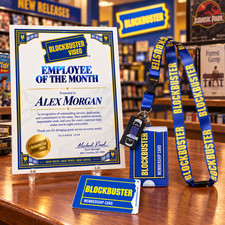 Personalized Blockbuster Video ID Card & Employee Certificate Retro Gift Bundle picture