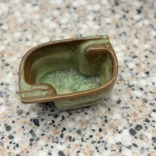 1950s Frankoma Prairie Green Brown Small Art Deco Ceramic Ashtray #456 Oklahoma picture