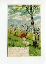 Ancient Ak Pfingstkarte Young Woman With Parasol IN The Meadow 1906 40 picture