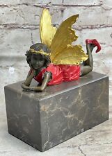 Genuine Bronze Small Angel Resting Bronze Sculpture Art Deco Mythical Artwork picture