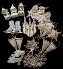 Lot of 23 Victorian Style Gold Christmas Ornaments - Birdcage, Purse, Violin picture