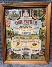 Antique Framed Lord's Prayer & Ten Commandments Lithograph (1911) picture