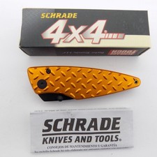 Schrade 4X4 SQ477 Folding Pocket Knife Orange Diamond Plate Liner Lock Aluminum picture