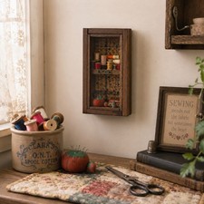VTG Primitive Sewing Shadow Box J&P Coats Folk Art Needlework Wall Decor Kitschy picture