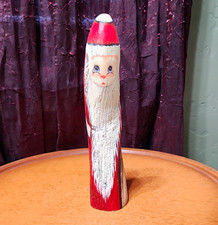 Hand Painted Carved Wood Santa Figurine Vintage Christmas picture
