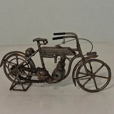 Vintage Metal Scrap Art Motorcycle Figurine Working Mechanical Chain Pedals 1905 picture
