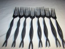 8 Twirl Dinner Forks Hand Made By Gourmet Settings, Black Satin Twisted Handle picture