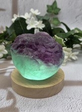 Natural Fluorite Cupcake Polished Freeform Purple Aqua Crystal w/ Light Stand picture