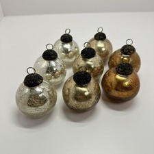 8 Vintage Mercury Glass Kugel Style Crackle Christmas Ornaments Embossed Caps picture