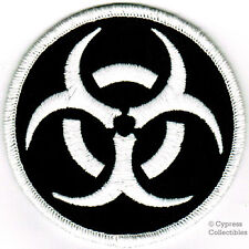 BIOHAZARD SYMBOL embroidered iron-on PATCH WHITE BLACK applique WARNING SIGN new picture
