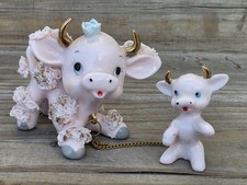 Vintage 1950s MCM Pink Cow Family Spaghetti Figurines Set Armart Japan picture