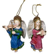 2 Resin Angel Christmas Ornaments Violin Harp Peaceful Heavenly Messenger picture