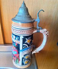 German Lidded Beer Stein w/ Pewter Lid,