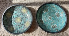 2 Vintage A.C.F. Japanese Porcelain Pewter Encased Bowl Handpainted Hong Kong picture