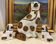 Antique Staffordshire Dog Set (3 Pieces) Large Is 9.5” tall and Smalls are 3.5” picture