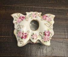 Antique Hair Receiver Nippon Moriage Hand Painted Green Pink, roses picture