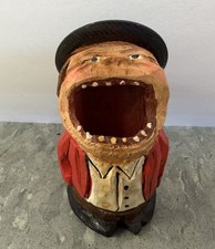 Vintage ANRI Made in Italy Hand Carved Toothpick Match Holder Big Mouth Italian picture