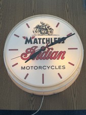 RARE 1950’S INDIAN MATCHLESS MOTORCYCLES LIGHTED CLOCK WORKING GREAT SHAPE picture