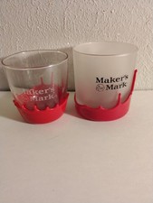 2 Maker's Mark Dipped Red Wax Low Ball Glasses, Frosted Bourbon America's Spirit picture