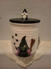 Cobwebs & Cauldrons Halloween Witch Canister Jar Two Different Sides picture