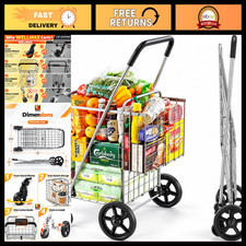 Wellmax Folding Shopping Cart for Seniors, Metal Grocery Cart, 66 lb Max picture