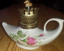 Vintage Miniature Genie Oil Lamp Base Ceramic Floral Moss  picture