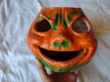 Vintage 1940s - 50s Pulp Paper Mache Jack O Lantern Pumpkin Halloween Lantern 6