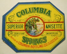 ca 1900's'Columbia Springs Superior Anisette (Lawrence, MA) bottle label picture
