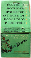1930s Hotel Touraine Bar Restaurant Matchbook Vintage Boston Massachusetts picture