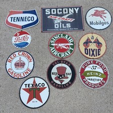 Lot of 10 Porcelain Style Advertising Signs Gas Oil Pepsi Texaco Mobil Sinclair picture
