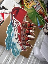 vintage LEINENKUGEL'S RED LAGER BOTTLES IN CANOE RAGIN RAPIDS METAL SIGN picture