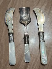 Antique Landers Frary & Clark Mother Of Pearl Condiment Serving Set Of 3 picture